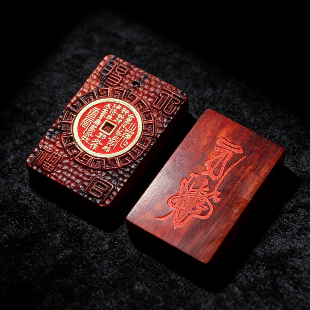 1 Thunderbolt purple sandalwood mountain ghost plaque, back engraved cinnabar hundred solutions pendant, double-sided worry-free - Image 1