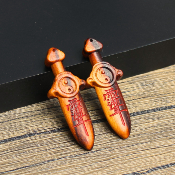 Thunderstruck peach wood purple wisteria name plaque with a small sword engraved on the back, with the Big Dipper painted with cinnar, pendant hanging ornament for personal use - Image 3