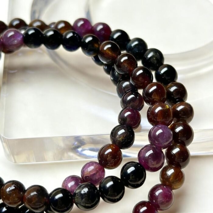 Dark Multi-Color Tourmaline Stretch Bracelet | Black & Deep Purple Schorl Healing Crystal Jewelry for Protection & Grounding - Image 4