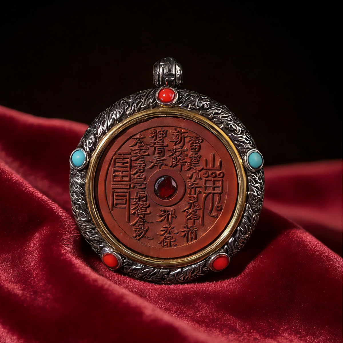 3 Thunderbolt Jujube Wood Silver Mounted Mountain God Lucky Coin Pendant, Inlaid Crystal Drop, Reverse Nine-Palace Eight-Di Necklace Ornament for Men and Women - Image 1