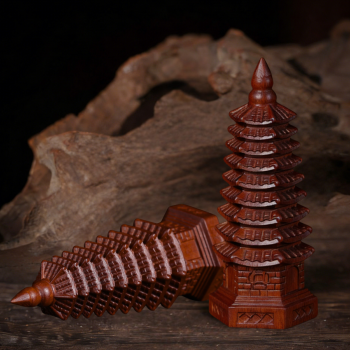 Thunderstruck jujube wood carving nine-story Wenchang Pagoda ornament, hand-held item Taoist home living room office - Image 3