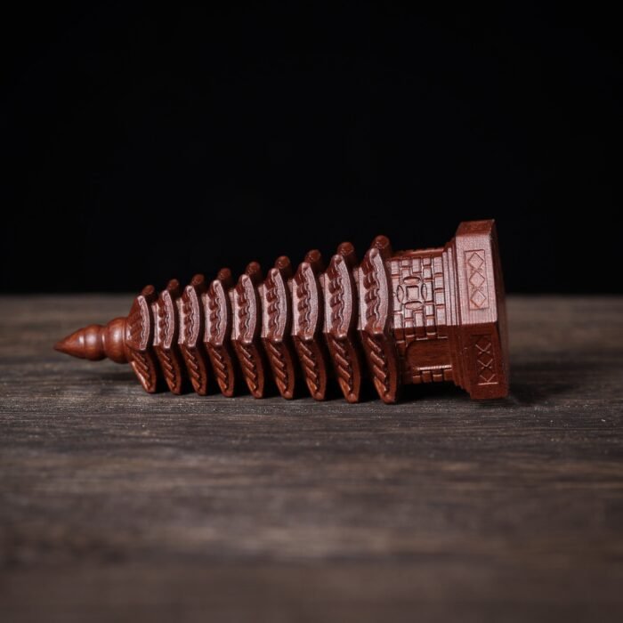 Thunderstruck jujube wood carving nine-story Wenchang Pagoda ornament, hand-held item Taoist home living room office - Image 5