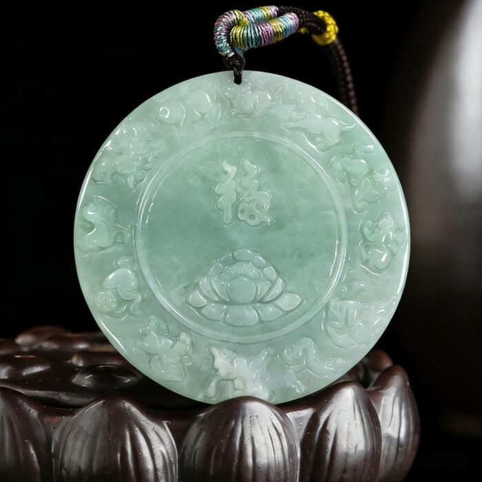 Hand-Carved Grade A Jadeite 12 Chinese Zodiac Pendant | Lotus & Fortune Symbol Amulet Necklace (Unisex) - Image 5