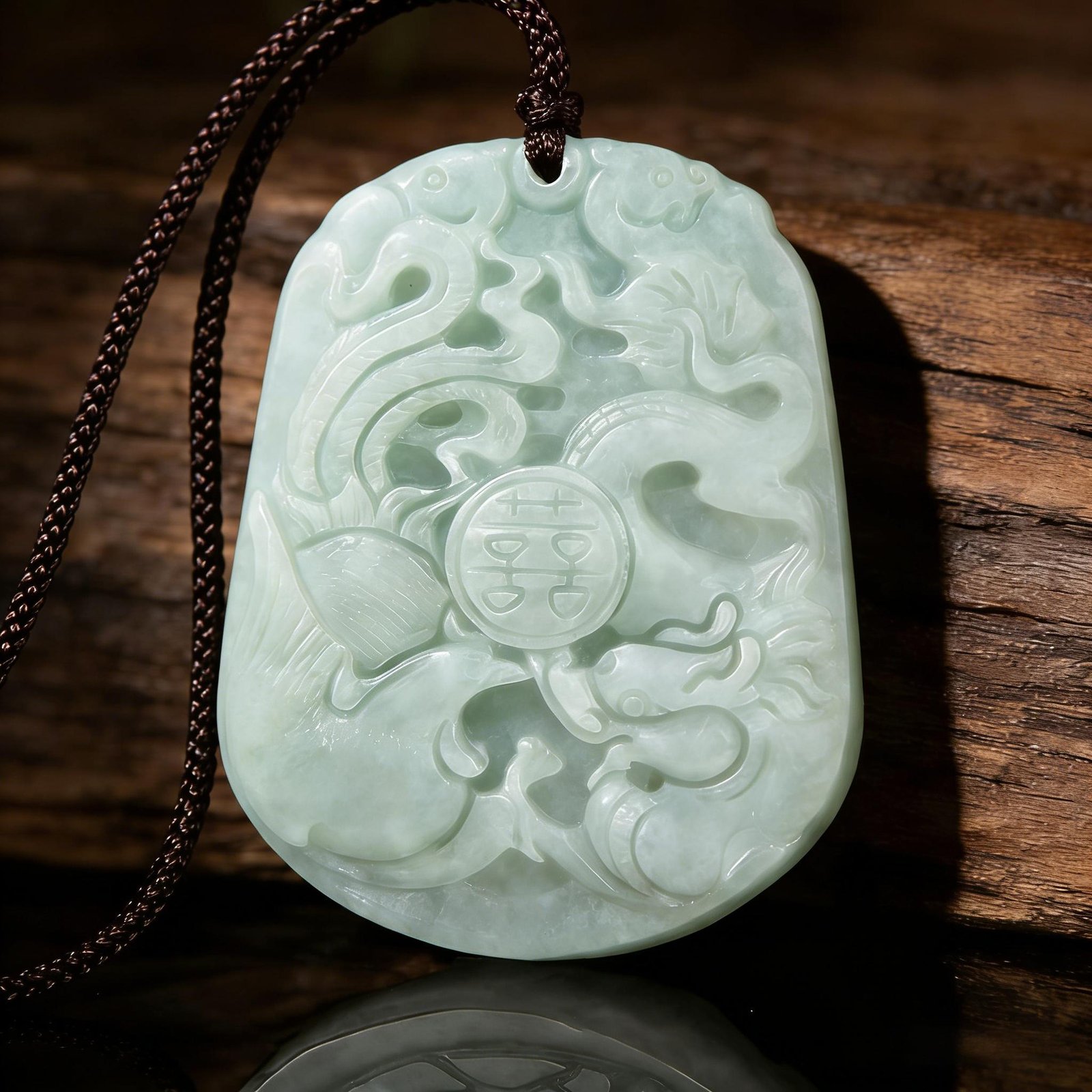 主2 (1) Jadeite Dragon & Phoenix Pendant Necklace | Hand-Carved "Double Happiness" Lucky Amulet for Love & Prosperity (Unisex) - Image 1