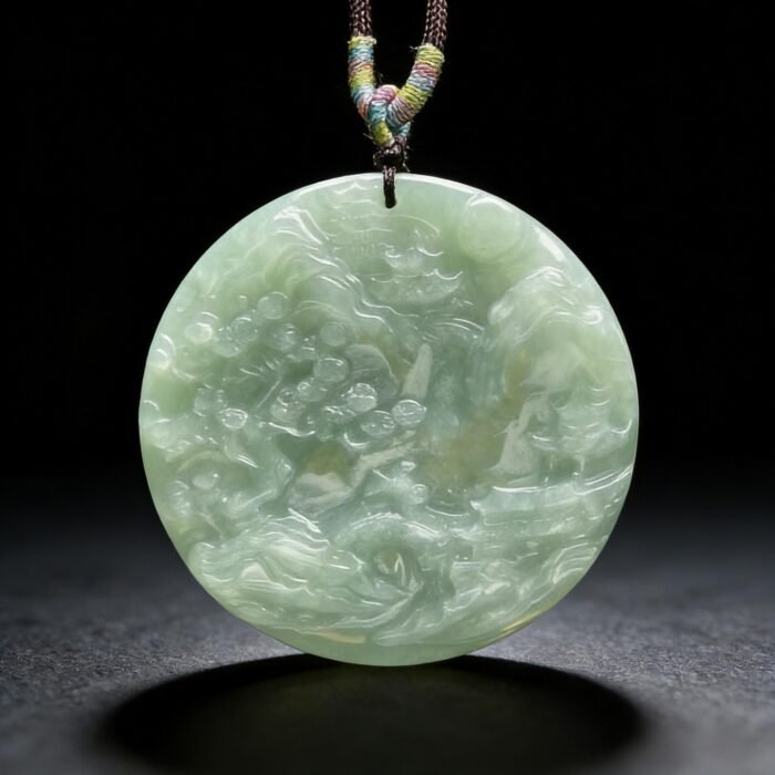 Natural Ice Green Jade Mountain & Water Pendant | Hand-Carved Serenity Amulet | Prosperity & Balance Talisman (Unisex) - Image 5