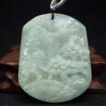 Icy Translucent Jade Landscape Pendant: Hand-Carved Mountain & Water Amulet for Prosperity, Serenity & Career Success