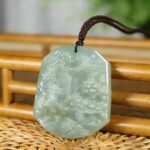 Icy Translucent Jade Landscape Pendant: Hand-Carved Mountain & Water Amulet for Prosperity, Serenity & Career Success - Image 3